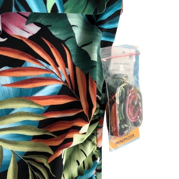 Swim Solutions Off The Shoulder Ruffle One Piece Swimsuit Size 8 Black Multi - Picture 11 of 14